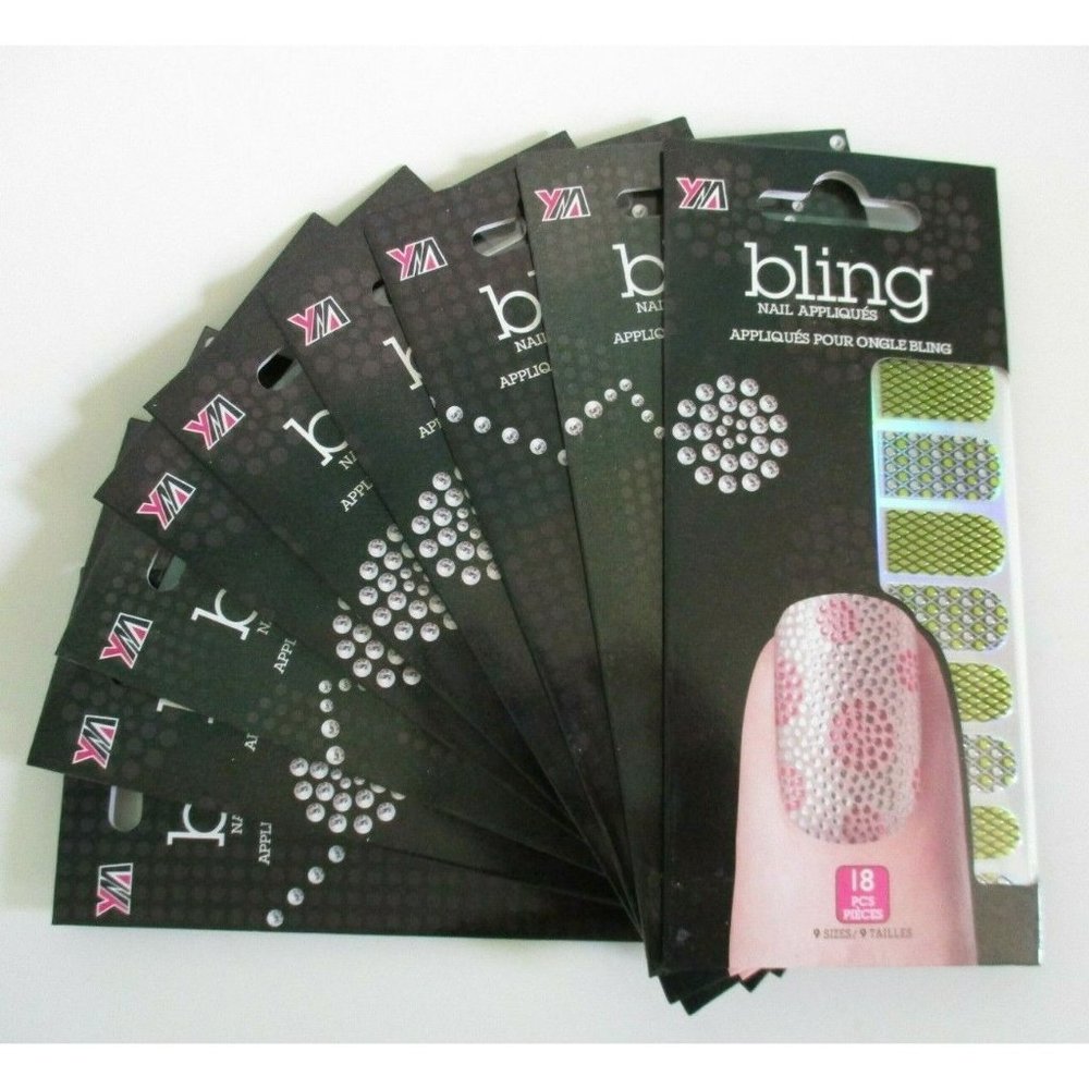 9 packs Bling Nail Appliques nail art decal stickers 18 count various designs